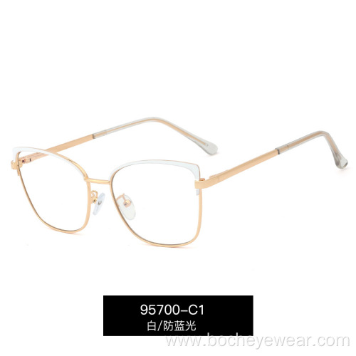 Trendy spectacle frame two-color flat lens female Amazon metal anti blue light spectacle frame can be equipped with myopia glass